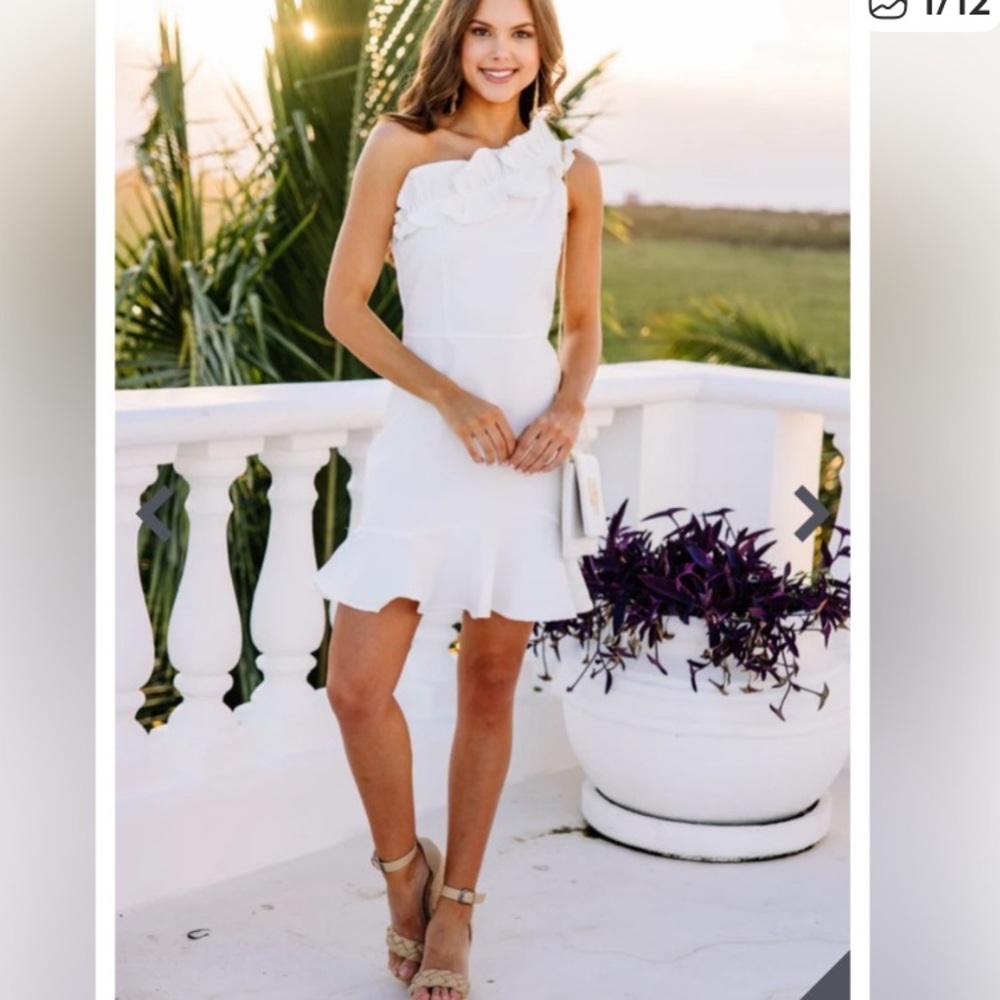 Lots To Love White Ruffled One Shoulder Dress By Tcec Reg. Price $63